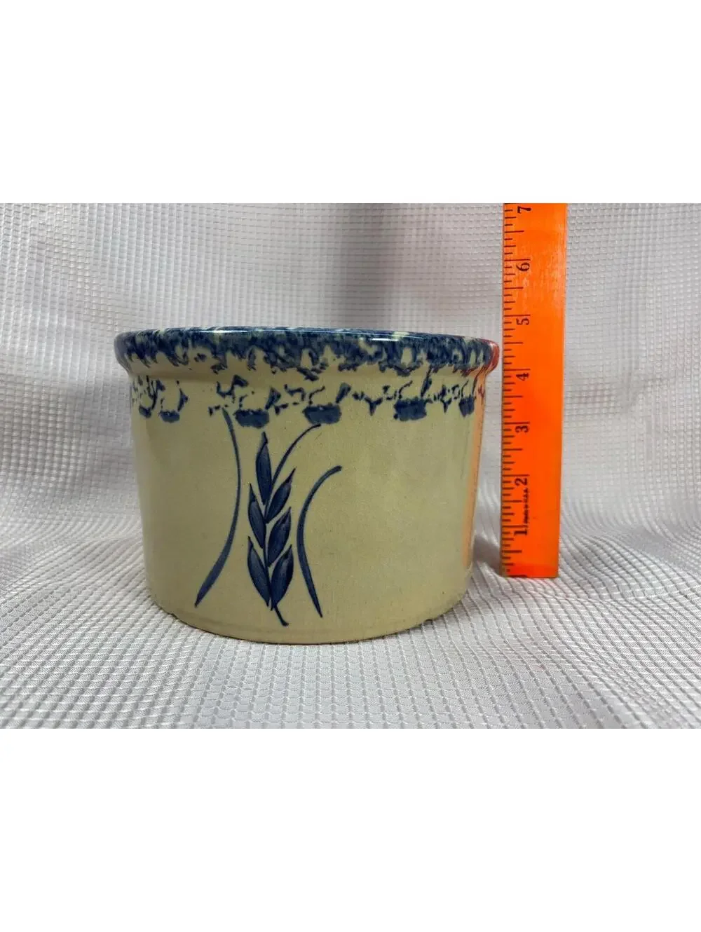 117 Vintage Robinson Ransbottom Pottery Crock blue spongeware wheat pattern